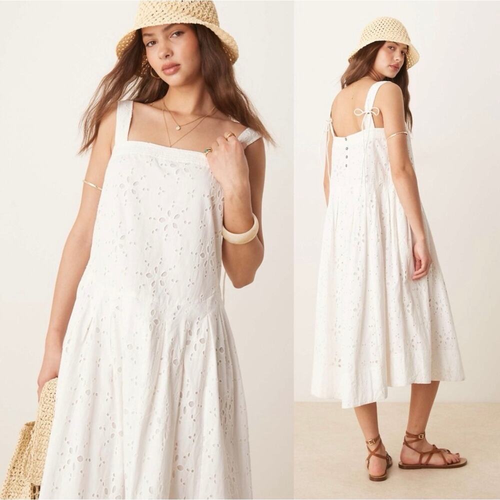 Free People Primavera Eyelet Midi Dress White Country Cottagecore Prairie L NWT - Picture 1 of 12